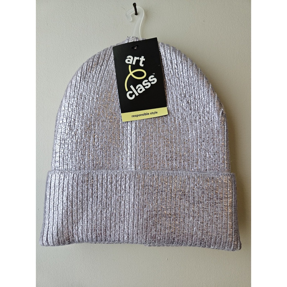 Art Class Girl's Knitted Cuffed Beanie Hat Shiny Purple NWT One Size